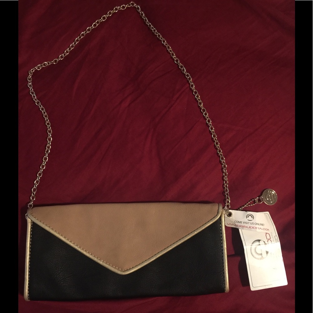 Big Buddha Black And Tan Two Tone Clutch Purse